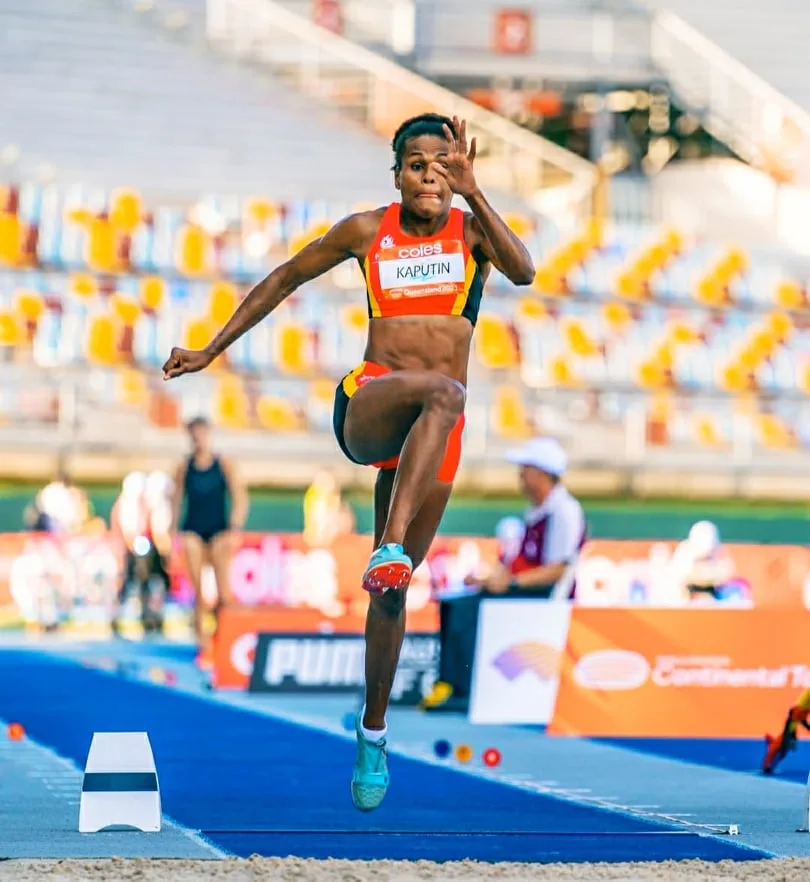 Rellie Kaputin competing in the long jump